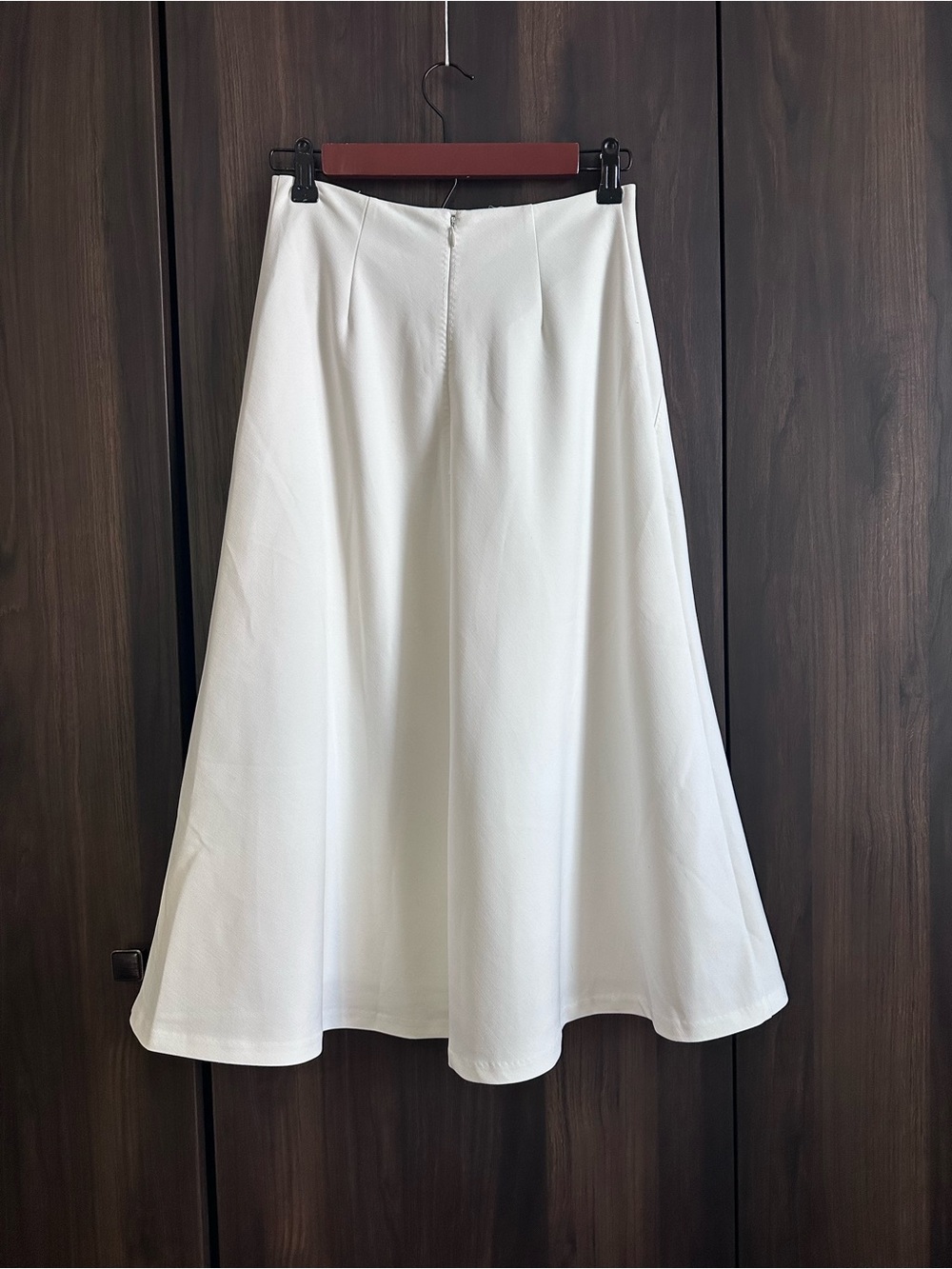White House Black Market White A-Line Midi Skirt with Black Button Accents - Picture 3 of 10